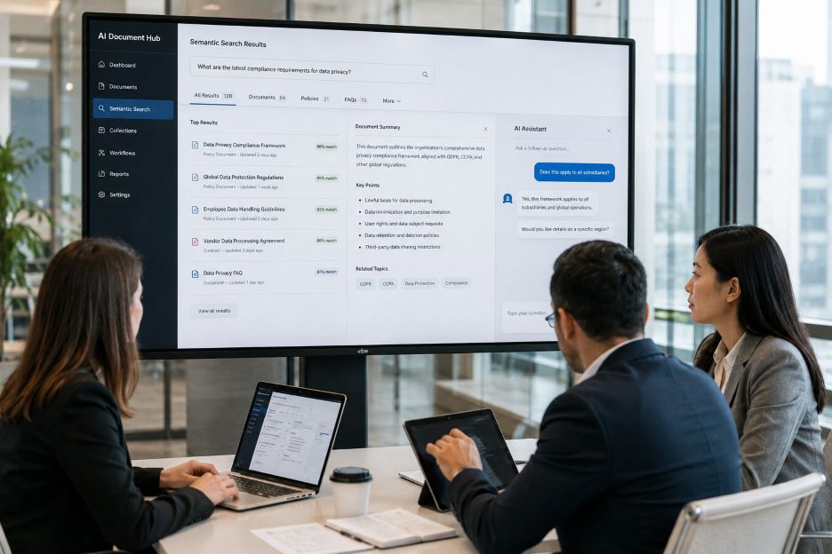 Corporate meeting with AI document hub